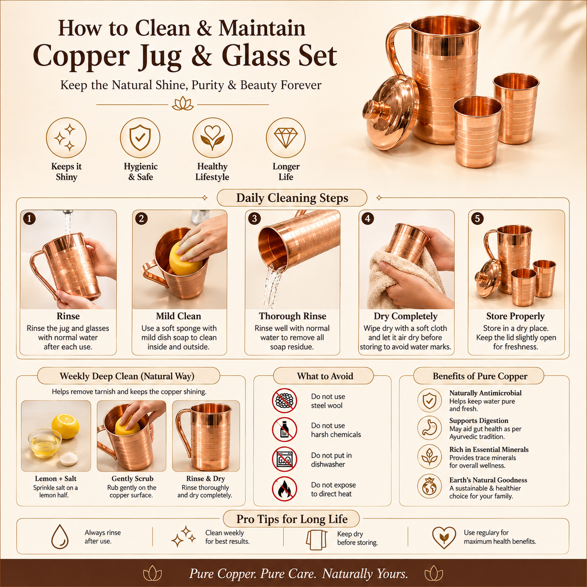 Copper Jug & Glass Set