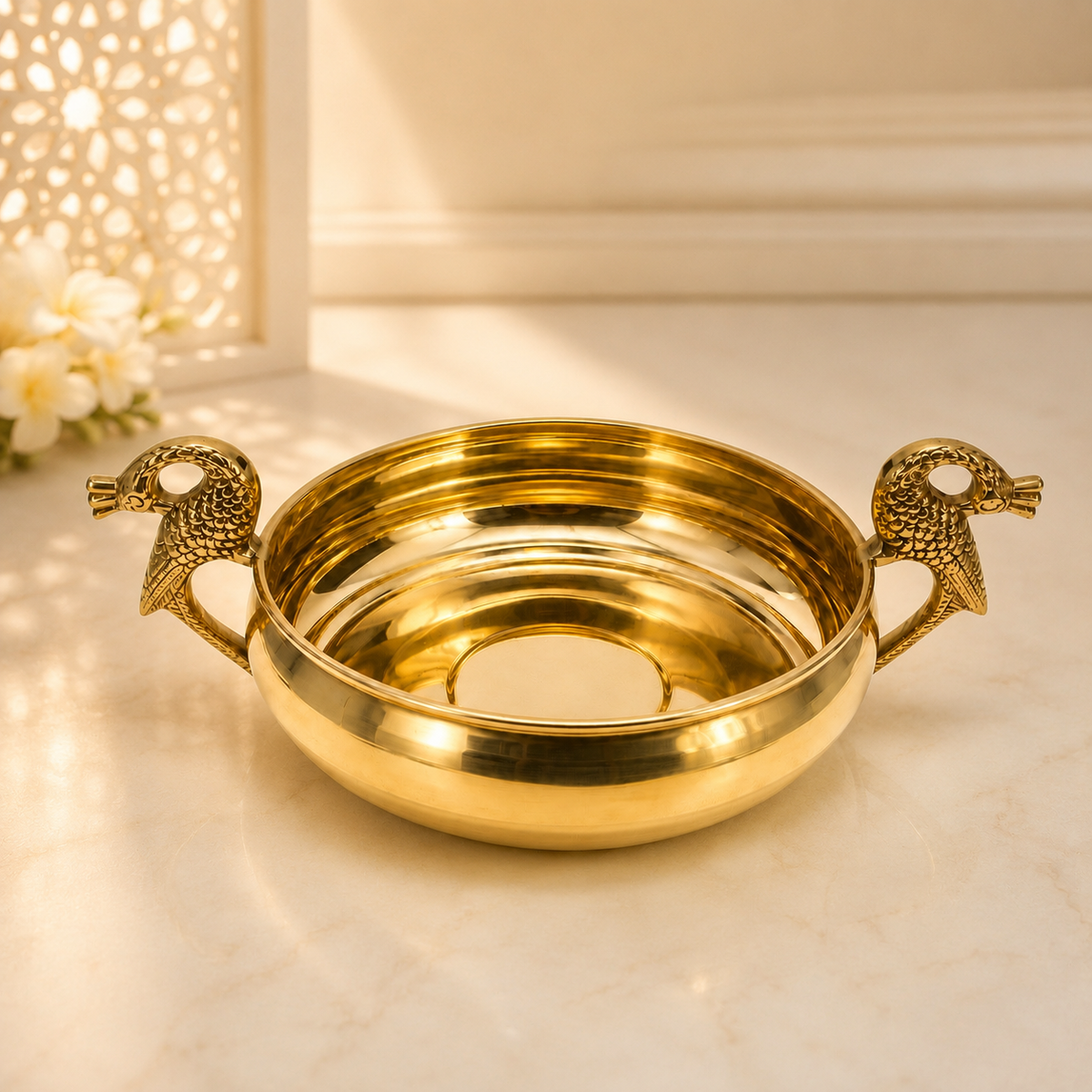Brass Peacock Urli