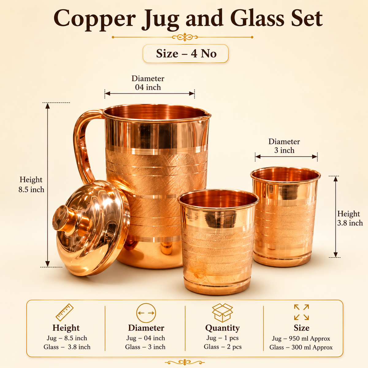 Copper Jug & Glass Set