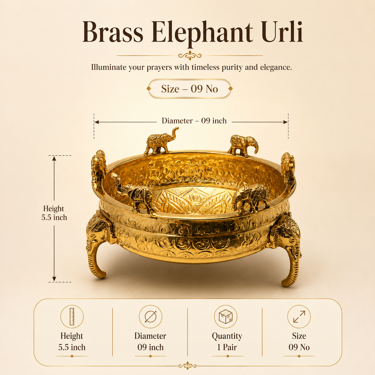 Brass Elephant Urli