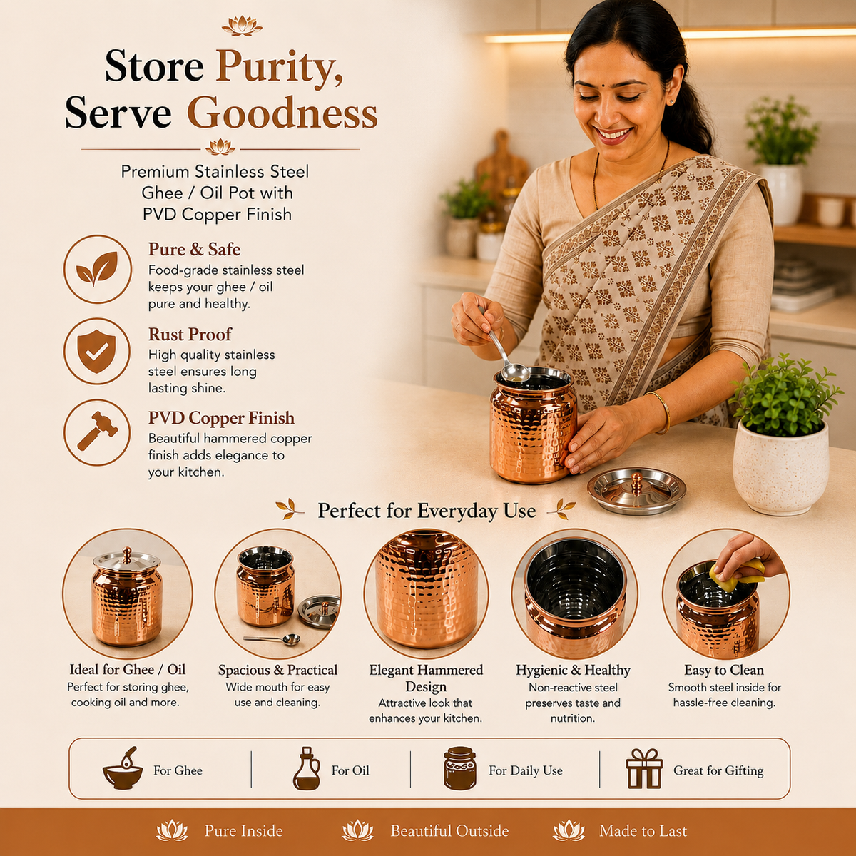 PVD Copper Oil / Ghee Pot