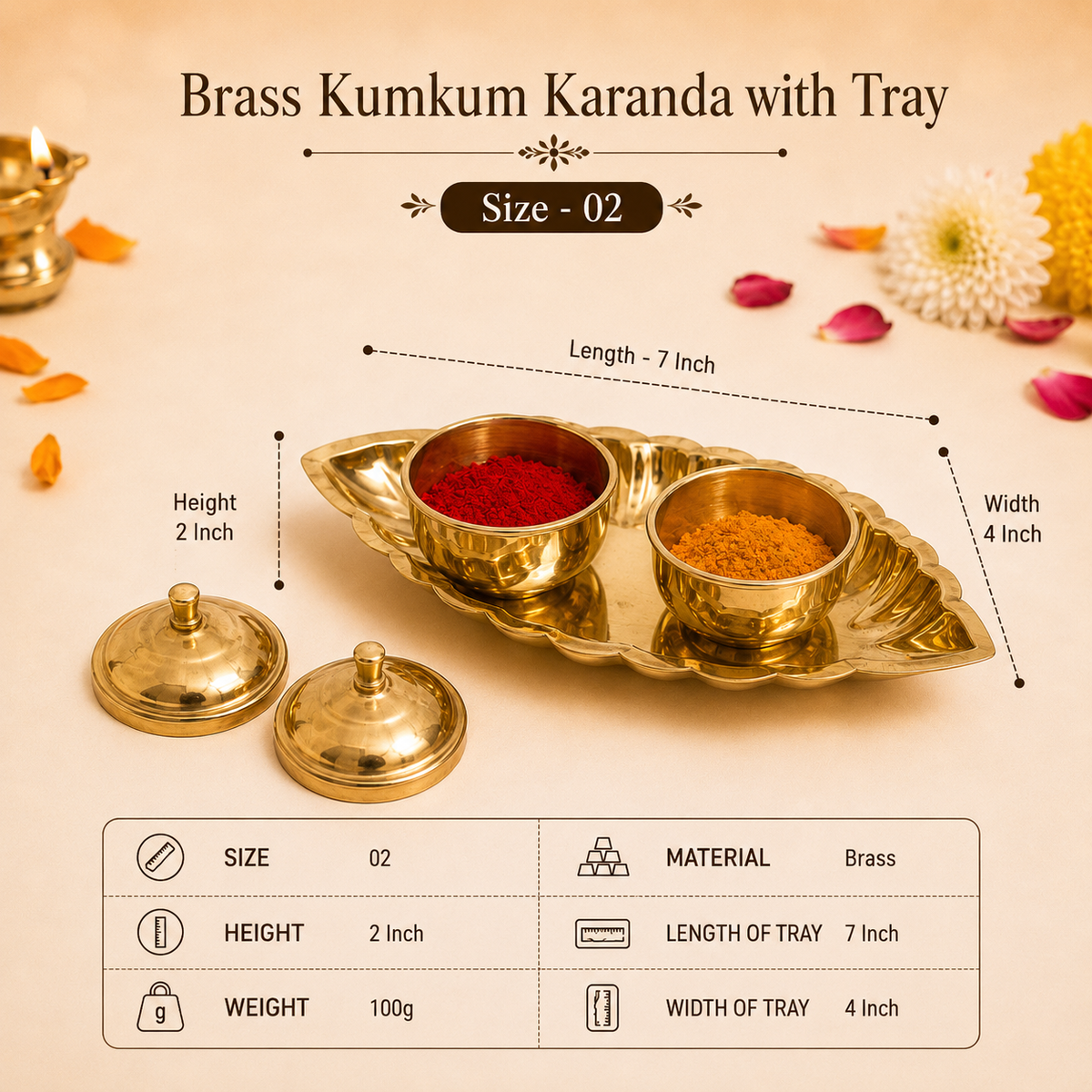 Brass Kumkum Karanda with Tray
