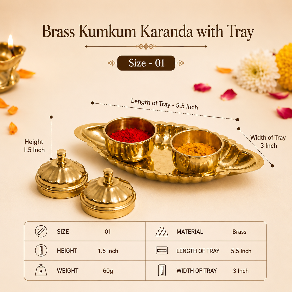 Brass Kumkum Karanda with Tray