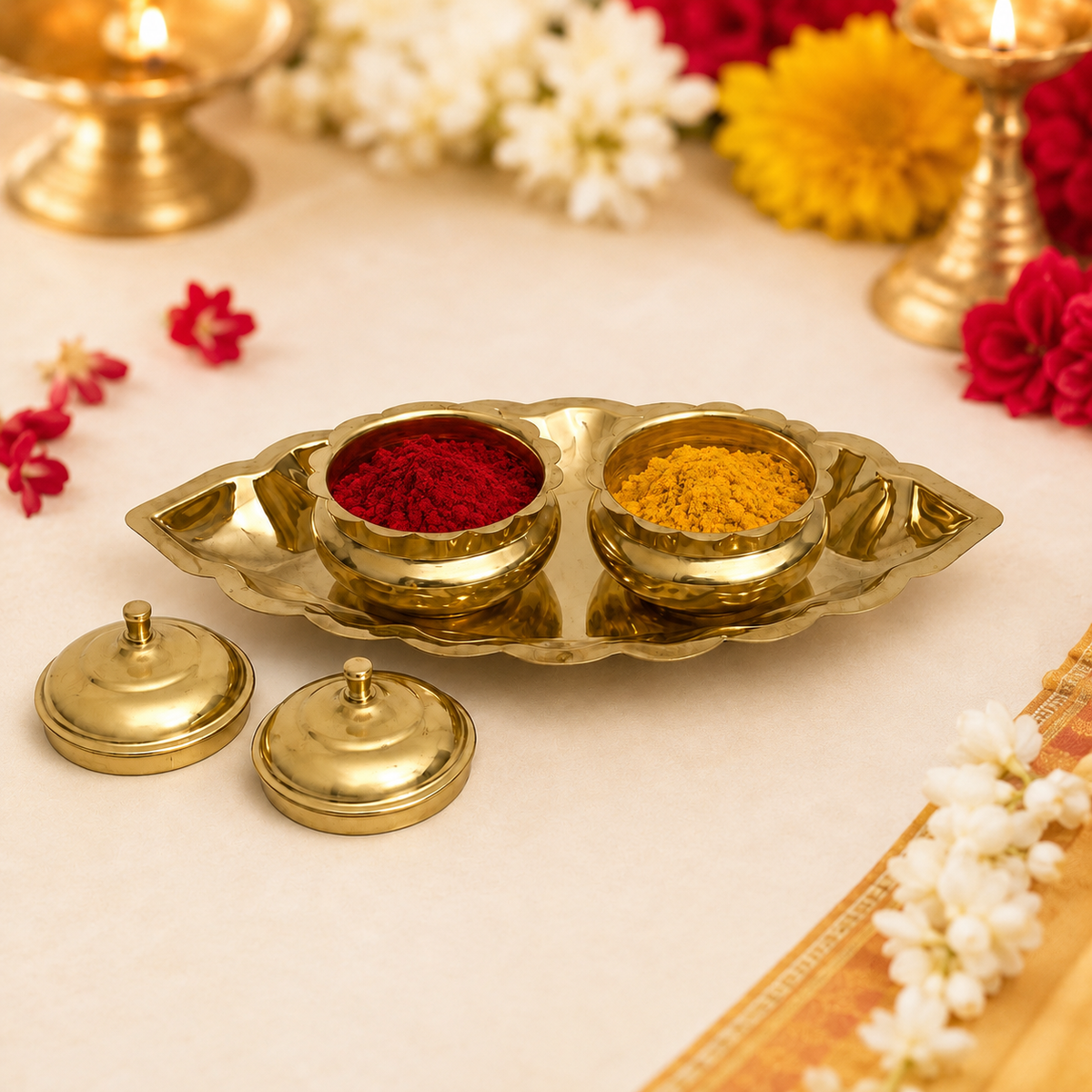 Brass Kumkum Karanda with Tray