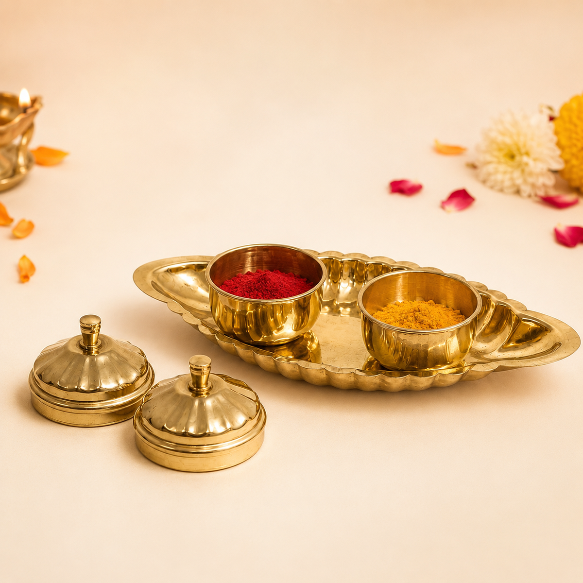Brass Kumkum Karanda with Tray