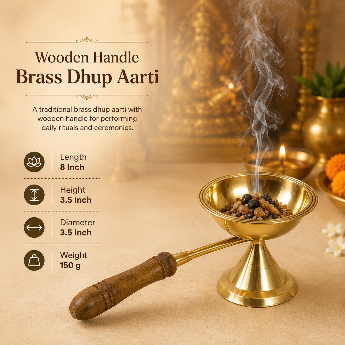 Brass Wooden Handle Dhoop Aarti