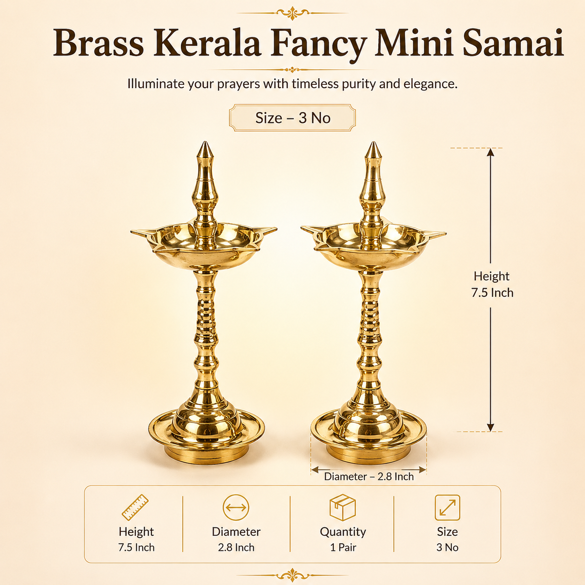 Brass Kerala Fancy Mini Samai
