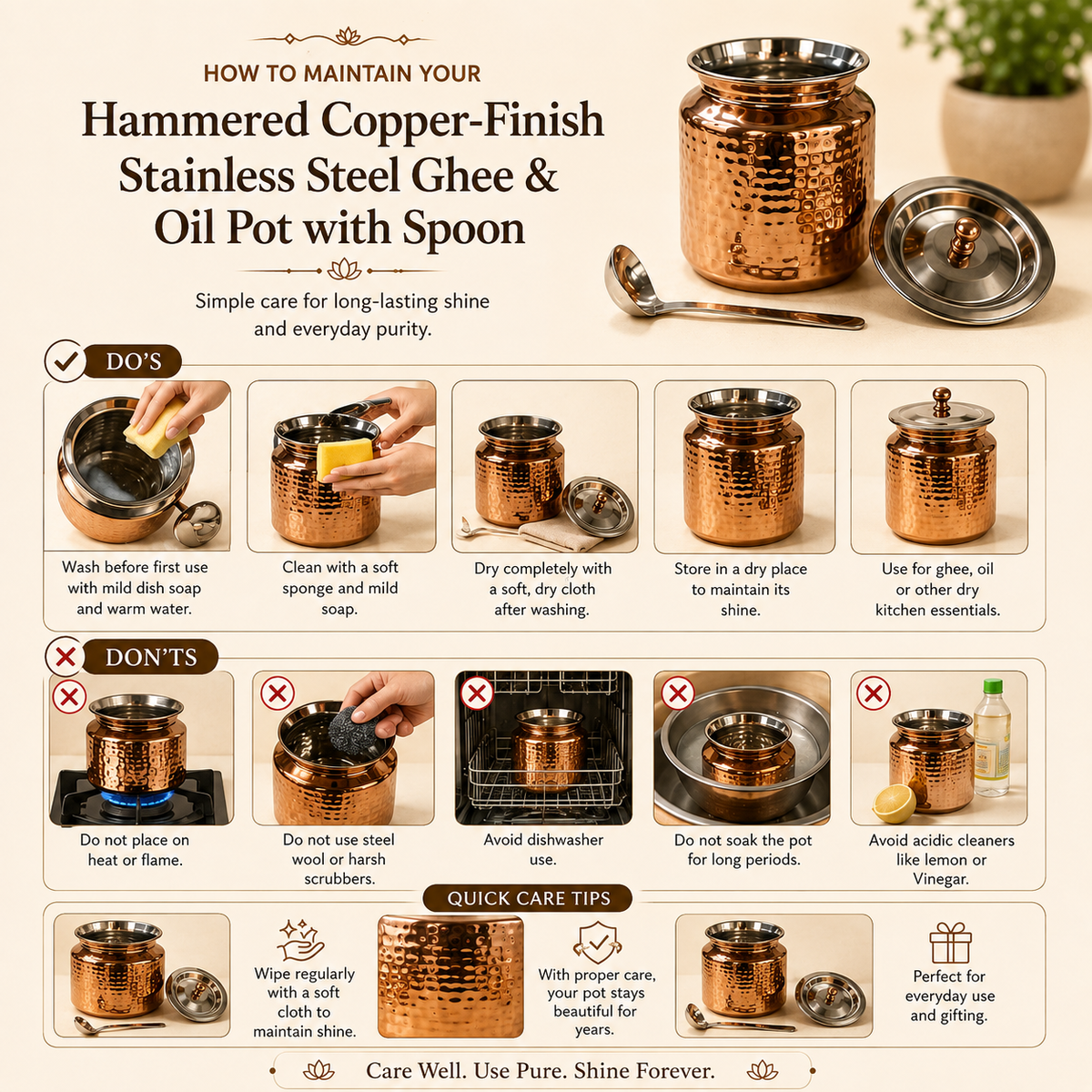 PVD Copper Oil / Ghee Pot