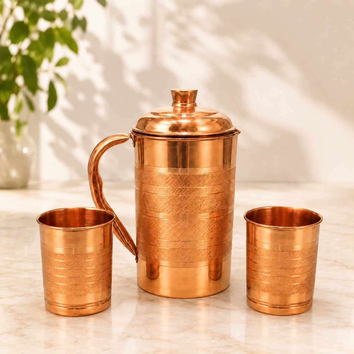 Copper Jug & Glass Set